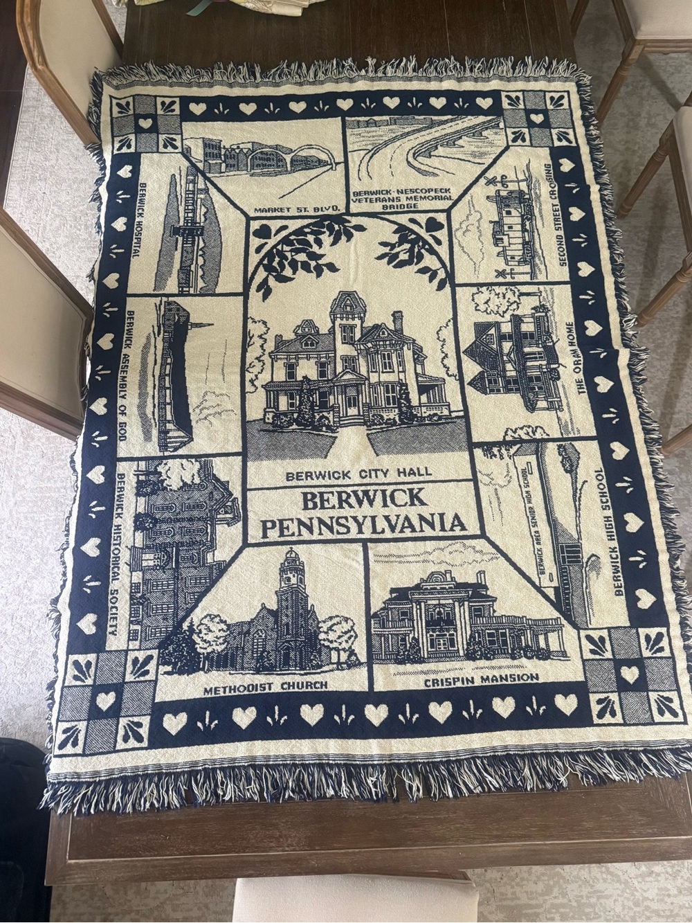 Berwick Pennsylvania Tapestry Throw Blanket - Navy & Cream